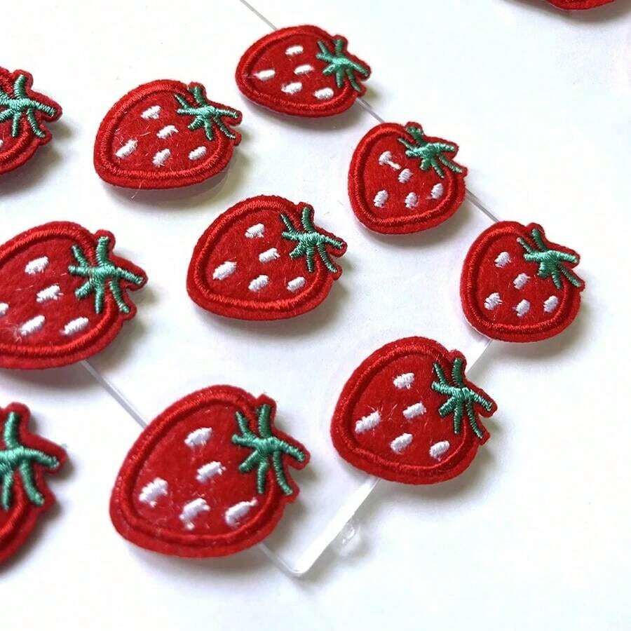 10pcs Red Strawberry Shaped Fabric Patch Stickers With Adhesive Back ROP7 - Màu đỏ - Xem 1