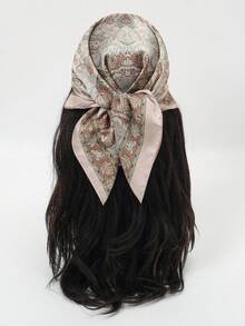 1条女士奢华优雅时尚腰果花卉印花68*68厘米100%真丝方巾，春季款 - 彩色 - 查看 4