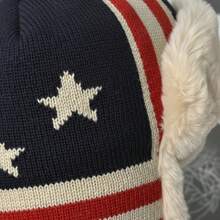 1顶字母图案美式保暖加厚飞行员帽，冬季雪天户外针织帽 - 彩色 - 查看 8