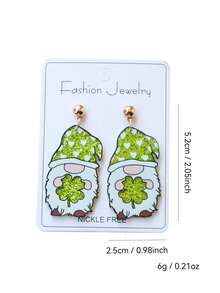 1 Pair St. Patrick's Day Green Bling Bling Acrylic Earrings, Cute Cartoon Big Nose Old Man Four-Leaf Clover Funny Earrings, Holiday Party Gift Earrings - Green Festival - View 6