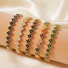 This Lucky Four-Leaf Clover Bracelet Features A Stylish Design With Colorful Zirconia Stones, Making It A Luxurious Piece Of Jewelry. The Green Blessing Is Engraved On Your Wrist, Accompanying You Forever, Bringing Good Fortune. It's A Gift For Idealists, Offering Psychological Comfort. It's Also An Ideal Choice For New Year's Gifts, Valentine's Day Gifts, And Gifts For Ramadan And St. Patrick's Day. - Multicolor - View 2
