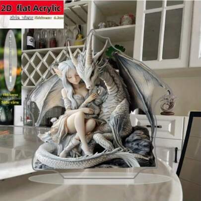 1pc Elf & Dragon Creative Decorative Figurine, Acrylic One-Piece L-Shaped Design, Suitable For Home, Farmhouse, Living Room, Bedroom, Store, Office Desk, Seasonal Holiday Gift