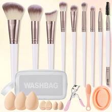 20-Piece Professional Makeup Brush Set, Full Kit Including 9 Brushes (Powder, Blush, Highlighter, Eyeshadow), 5 Beauty Sponges, 2 Puff Pads, Cleaning Bowl, Eyelash Curler, And A Portable Letter-Pattern Makeup Bag – A Complete Makeup Tool Set - Multicolor - View 12