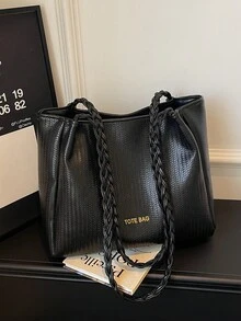 斋月新款时尚大容量高端休闲简约轻便百搭韩版复古慵懒格纹编织女士单肩手提包 - 彩色 - 查看 11