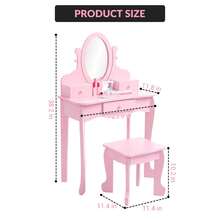 Tocador infantil con espejo de ángulo ajustable, juego de tocador y silla para niñas con espejo, taburete y juego de maquillaje de madera, color rosa. - Rosa - Ver 6