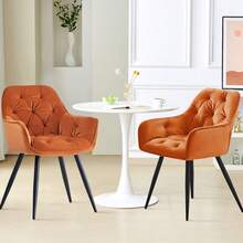 AINPECCA 1/2/4/6 Dining Chairs With Velvet Thick Padded Upholstered Kitchen Tub Chair Armchair With Backrest Metal Legs Living Room Reception Leisure Chairs For Bedroom Lounge Office - Orange - View 4