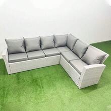 Fimous High Back Rattan Garden Furniture Corner Sofa Sets Adjustable Rising Table Dark Mixed Grey 9 Seater Right Corner 2 Color Option Dark Grey Light Grey - Right-hand Corner Set - View 2