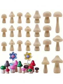 12 piezas de decoración de hongos de madera natural sin pintar, kit de modelo artesanal en miniatura, adecuado para pintar, decoración de jardín de hadas DIY, decoración de fiestas, manualidades, decoración del hogar (estilo aleatorio) - multicolor - Ver 2