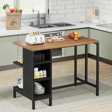 Mesa de bar, isla de cocina con 5 estantes abiertos y una gran superficie de trabajo, isla con mesa de corte de estilo industrial (taburete no incluido) - Negro - Ver 6