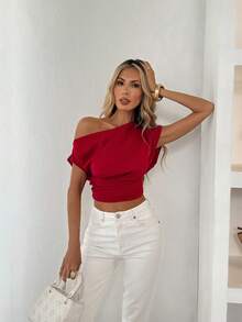 Áo croptop trễ vai thanh lịch, gợi cảm dành cho nữ, thích hợp cho ngày Valentine mùa hè. - táo tàu đỏ - Xem 1