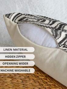 2个装饰枕套，几何图案靠垫套，100%低过敏性聚酯纤维枕套，复古亚麻材质，隐形拉链，可机洗，简约时尚线条图案，家居装饰抱枕套，适用于沙发、客厅、卧室，不含枕芯 - 黑色 - 查看 9