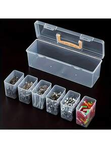 7pcs (6 Small Boxes + 1 Large Box) Tool Parts Storage Box, Multi-Compartment Handheld Transparent Tool Storage Box, Home Screws, Wrenches, Hardware Parts Organizer Box, Toy Organizer, Portable Divided Storage Box - A - View 4
