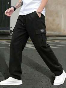 1pc Men's Casual Cargo Pants, Suitable For Outdoor Travel, Multi-Pocket College Style Work Pants, Gift For Boyfriend Or Husband, Autumn - Black - View 10