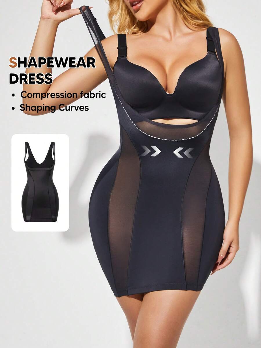 1件装塑身吊带裙，可穿在连衣裙下，收腹提臀，吊带式连衣裙衬裙，塑形肩带内衣 - 黑色 - 查看 1