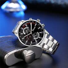 3pcs Men's Classic Casual Low-Key Stylish Watch, Beaded Bracelet, Wallet Combination Set - The Perfect Gift For Father, Husband, Boyfriend To Express Love And Care, Cherish Precious Moments - Silver - View 5