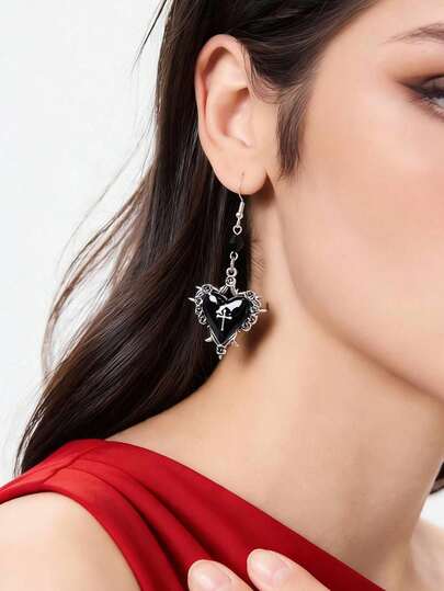 Pendientes con colgante de rosa con espinas en estilo gótico, pendientes con cuentas, pendientes con colgante de corazón, pendientes para el Día de San Valentín