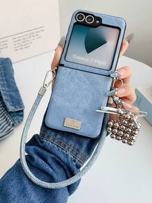 1 pieza Llavero, Cordón para el cuello con hebilla lateral de mezclilla y funda de teléfono de diseño de mano compatible con Samsung Galaxy Z Flip3, Flip4, Flip5, Flip6, Flip7FE - Multicolor - Ver 14