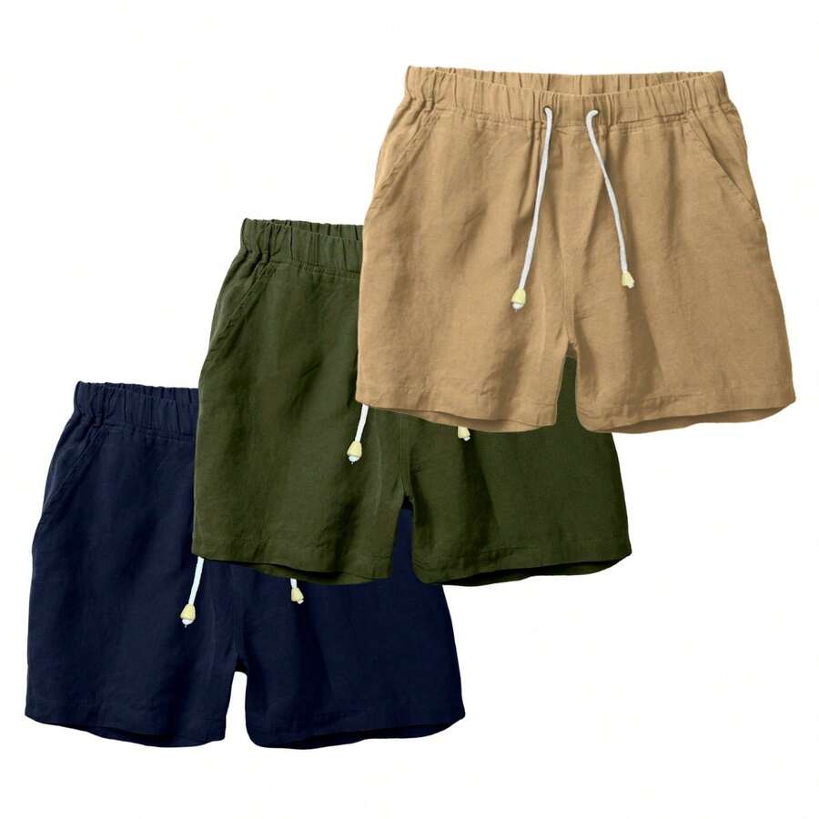 Set Of 3 Premium Linen Shorts For Men - Luxury Beachwear - 橄欖綠 - 查看 1