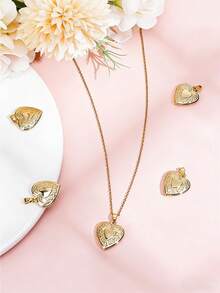 Dây chuyền mặt dây hình trái tim rỗng bằng ren kiểu Bắc Âu cổ điển, dây chuyền hộp đựng ảnh bằng đồng dành cho nữ, thích hợp cho Ngày Valentine, Kỷ niệm, hoặc đeo hàng ngày. - Love-D - Xem 9