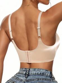 1pc Women Silky Soft Wireless Backless Bra, Adjustable Straps, Removable Pads, Comfortable Casual Lingerie - Apricot - View 3