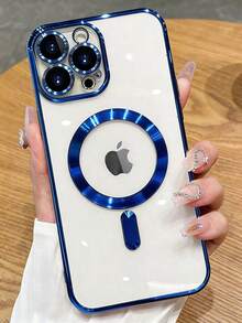 1 Piece Plating Phone Case With Camera Protection, Magnetically Induced Ultra-Thin TPU Clear Case, Compatible With Apple 16/16Pro/16Plus/16Pro Max - 深藍 - 查看 8