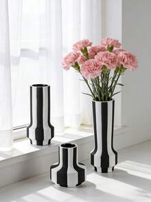 Black And White Striped Vase - Modern Minimalist Matte Texture, Home Decor, Living Room Table Decor, Windowsill Decoration, Fresh Or Dried Flower Arrangement, Housewarming / Valentine's Day Gift - Multicolor - View 10