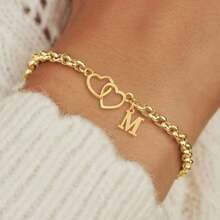 1条新款时尚字母爱心金色不锈钢珠链手链，女士款 - 金黃色 - 查看 1