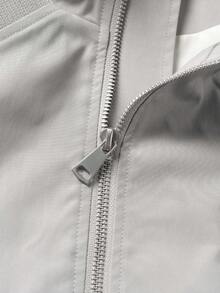 男士灰色夹克，网眼拼接设计，立领，抗皱易打理，复古简约休闲外套，适合春秋季通勤和休闲穿着。 - 灰色 - 查看 7