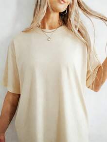 Camiseta de Mujer Estilo Bohemio - Camiseta Impresa% Algodón Suave y Cómoda, Cola de Caballo Dorada Clara con Estampado de Sol y Palmera, Estilo de Calle de Vacaciones de Playa de Verano, Cuello Redondo y Manga Corta, Regalo Perfecto para Mujeres - Albaricoque - Ver 4