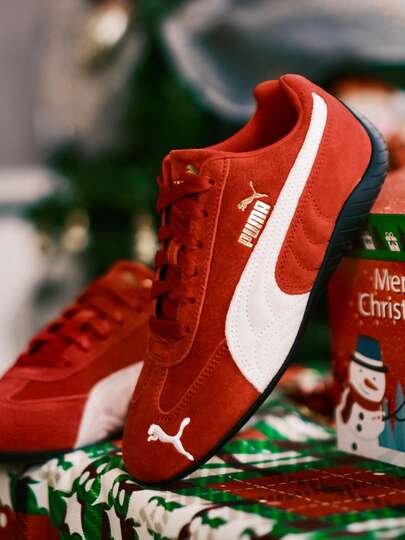  Zapatillas deportivas de estilo retro de carreras PUMA Speedcat ROSÉ inspiradas en Chae joven-In, cómodas y de moda, zapatos de carreras, suela delgada, piel de lichí, cálidos para exteriores, resistentes al desgaste, de caña baja, zapatos casuales de estilo de vida, rojo y blanco, 406329-02