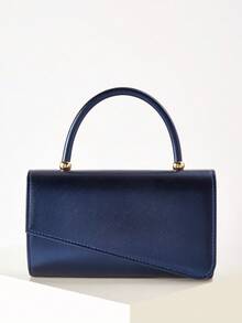 女士时尚纯色金属装饰翻盖PU皮革手拿包，配有可拆卸链条肩带，适合正式场合、派对、晚宴等。 - 寶藍色 - 查看 2