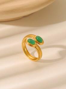 1 Stück 18K vergoldeter Edelstahl Vintage goldener geometrischer Naturstein offener Ring, Boho-Stil, mit Türkis eingelegt, geeignet für den täglichen Gebrauch, Festivals, Hochzeiten, Geburtstagsfeiern, Schmuckgeschenk für Freunde und Freundinnen - Gold - Übersicht 6