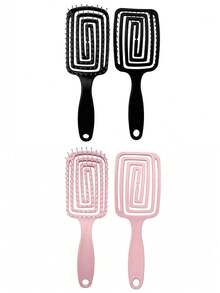 Elegant Hollow Round Hair Comb, Pink Handle, Made Of ABS Material, Curved Bristles, Can Create Voluminous Hairstyles And Massage Scalp, Lightweight And Easy To Brush, Suitable For Thick Hair And Daily Hair Care. - Multicolor - View 17