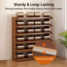 Senmeo 4/5/6-Tier Natural Wood Color Wooden Shoe Rack - Multi-Layer Freestanding Shoe Storage Organizer With Wood Grain Finish, Stackable Shoe Shelves For Entryway, Closet, Hallway, Mudroom, And Front Door, Space-Saving Narrow Shoe Organizer Fits 15-24 Pairs Of Shoes, Easy Assembly Home Storage Supplies For Renters​ - 5層70茶色 - 查看 8