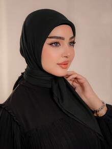 1pc Modest Solid Color Breathable Muslim Women's Square Headscarf, Spring/Summer - Multicolor - View 4