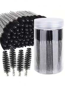 100pcs Disposable Mascara Wands, Professional Eye Makeup - Pink & Black Nylon Bristles, Slim Handle Lash & Brow Brush, For Eyelash Extensions, Lash Extension Tools, Mascara Wand Replacement Brushes, Fashionable Design, Durable Structure - Black - View 2