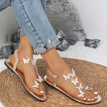 36-43 Size European And American New Butterfly Rhinestone Flat Sandals Soft Sole Beach Flat Heel Slippers - màu đen - Xem 1