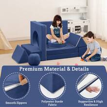 Sofá Infantil Modular de Espuma Convertible, 12 Unidades, Ideal para Sala de Juegos, Sofá para Niños Pequeños y Niñas - Azul Marino - Ver 6
