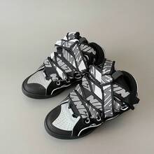 男士复古休闲平底低帮运动鞋，适合送礼、上学、跑步、学生穿着，附赠鞋盒 - 黑色 - 查看 1