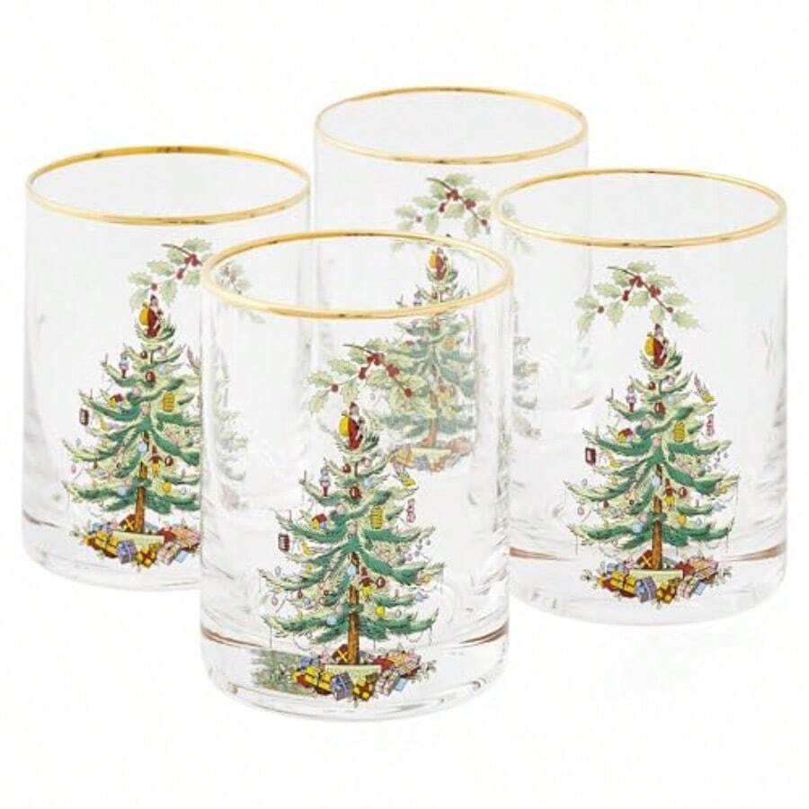 Spode Christmas Tree- 14 Oz Glasses With Gold Rims Set Of 4 (Clear4 Count (Pack Of 1)) - Transparent - View 1