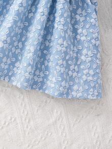 Đầm công chúa mùa hè thanh lịch màu xanh dương và trắng phối họa tiết, tay phồng và viền chân váy jacquard cho bé gái. - Xanh và trắng - Xem 5