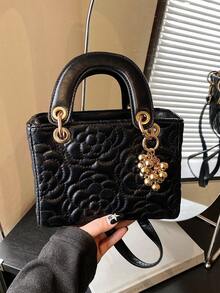 Dedoo 新款时尚奢华小众高端大菲女士手提包，钻石刺绣设计，手提/单肩两用包，适合春夏度假、校园生活、日常通勤、圣诞礼物、派对、婚礼等场合。 - 黑色 - 查看 7