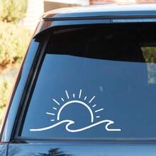 1pc Sun And Wave Pattern Cute Car Sticker, Waterproof And Durable Decal For Wall, Laptop, Car, Truck, Window, Bumper - A - View 3