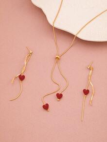 3pcs Minimalist Elegant Heart Necklace & Earrings Set, Versatile Fashion Jewelry For Valentine's Day, Party, Daily Wear - Multicolor - View 2