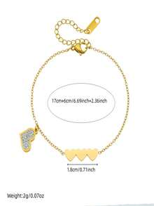 1 chiếc vòng tay bằng thép không gỉ mạ vàng tối giản thời trang hình ba trái tim dành cho nữ - Vàng - Xem 6