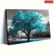Turquoise Tree Canvas Wall Art - Modern Minimalist Black & White With Turquoise Accent, Framed Painting, Sturdy Wooden Frame Living Room, Bedroom, Office Decor - Housewarming Wedding Idea, House Decor, Fingerprintsfriendly Material, Home Decoration, Highquality Print, Decorative Artwork, Home Decorators, 2D Flat, Room Decor - 1 - View 1