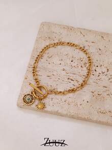 1pc Stainless Steel Natural Stone Sun Pendant Bracelet For Women Chain Bracelet Jewelry Party Gifts Suitable Daily Wear - Bracelet - View 3