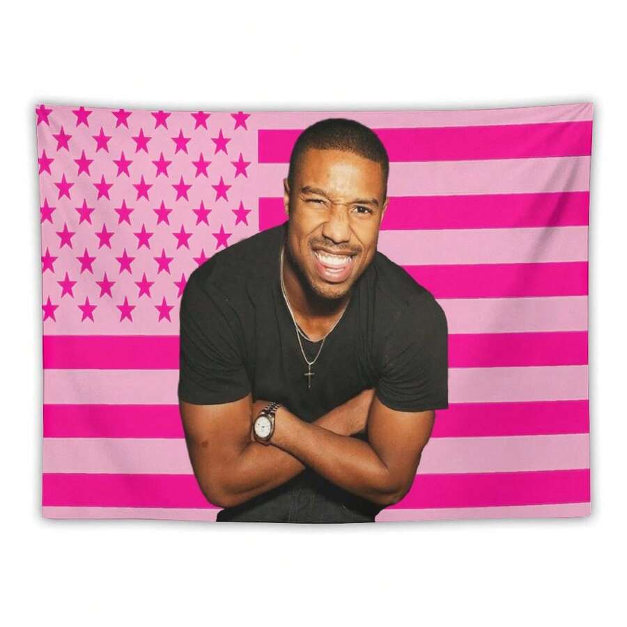 1PC Actor Michael B Jordans Printed American Flag Decorative Tapestry, Patriotic Star Spangled Banner Design, Album Tapestry, Suitable For Horizontal Wall Hanging In Bedroom, Dormitory, And Living Room, Easy To Hang, Ideal Holiday Gift For Teenagers, Dormitory Room Accessories - 1PC - 查看 1