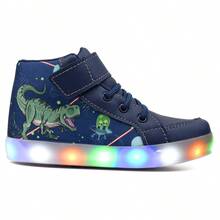 Boys' Dino LED High-Top Sneakers - Ideal For Everyday Use, Comfortable Mid-Top - 藏蓝色 - 查看 3