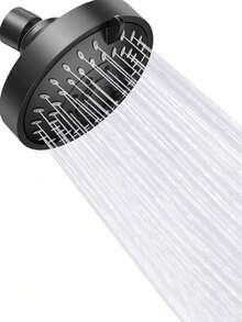 5档高压淋浴喷头 - 强力浴室淋浴喷头，高流量固定式喷头（哑光黑） - 黑色-1pc - 查看 12